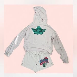 Boys Lie White Hoodie and Shorts Set with Green and Red Graphics